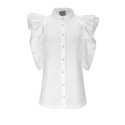 Ruffled Sleeve Cotton Shirt