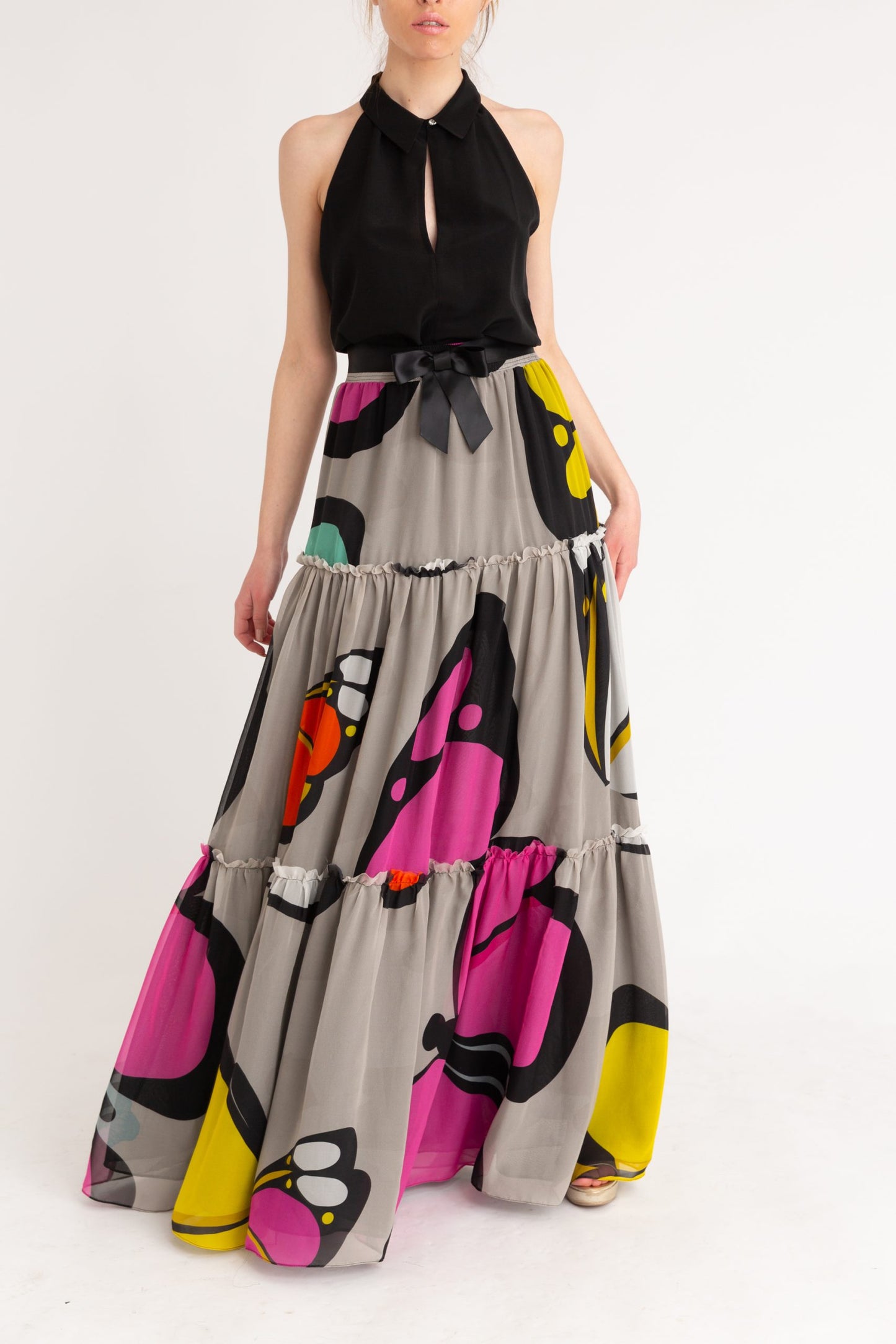 Ruffled Maxi Silk Skirt