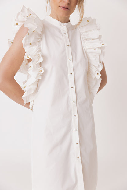 Eyelet Ruffled Shirt Dress