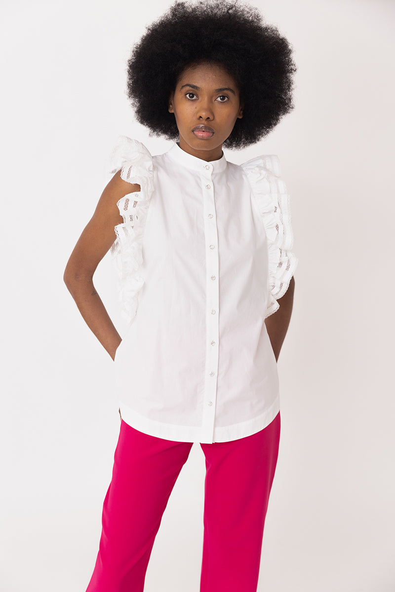 Lace Ruffled Sleeve Shirt