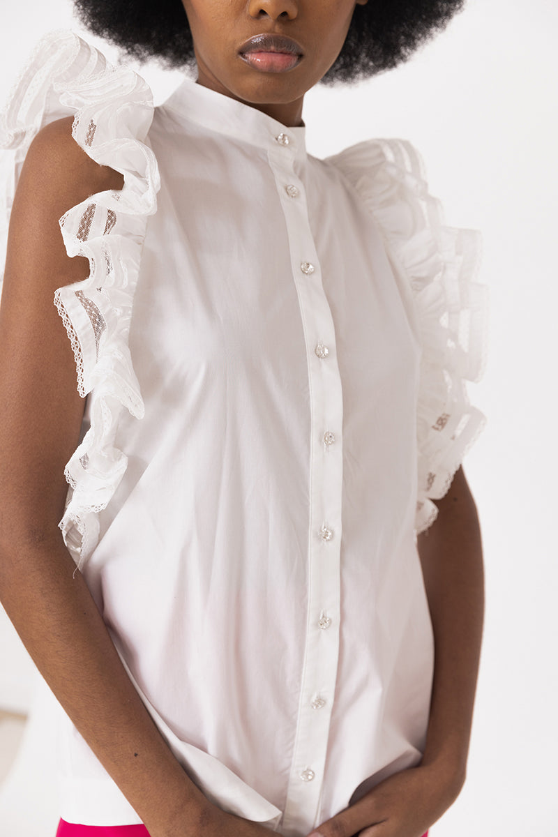 Lace Ruffled Sleeve Shirt