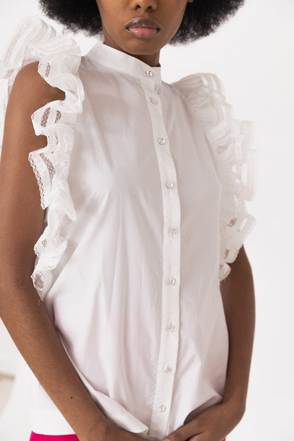 Lace Ruffled Sleeve Shirt