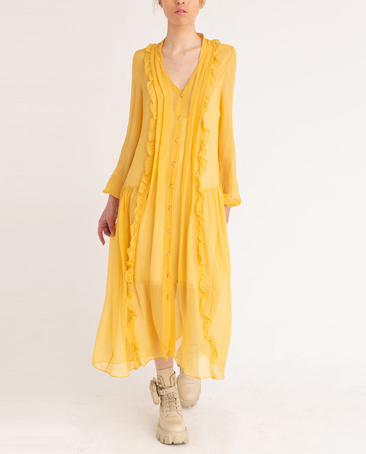 Vestido Amarelo Plissado