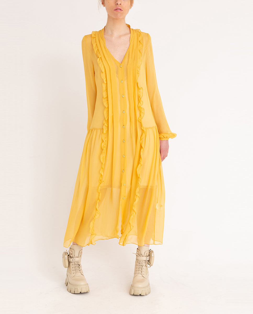 Vestido Amarelo Plissado