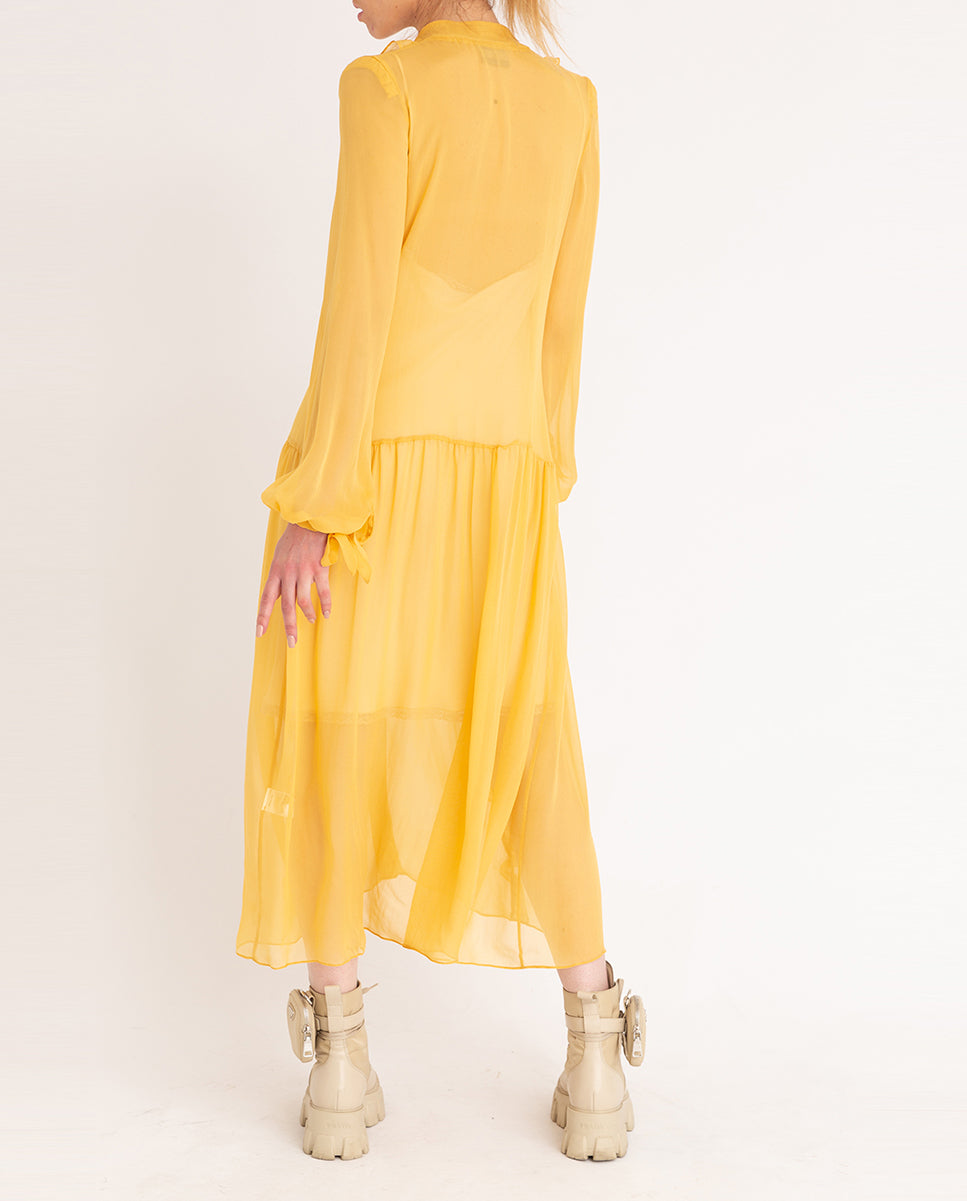 Vestido Amarelo Plissado