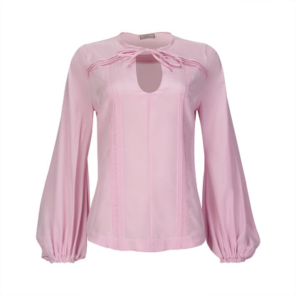 Pleated Lavender Silk Blouse