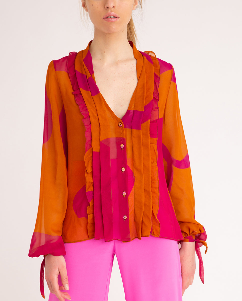 Pleated V Neck Blouse