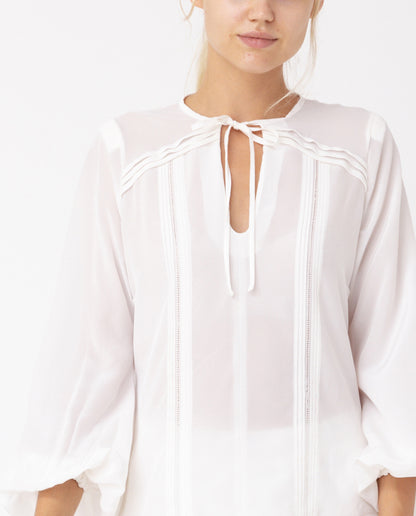 Pleated White Silk Blouse