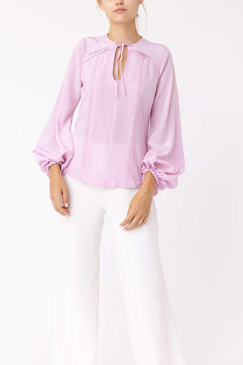 Pleated Lavender Silk Blouse