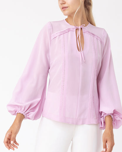 Pleated Lavender Silk Blouse