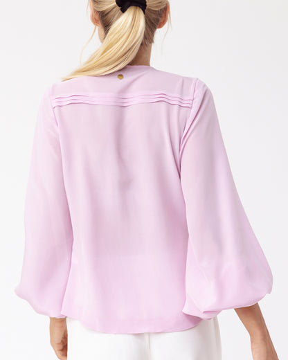 Pleated Lavender Silk Blouse