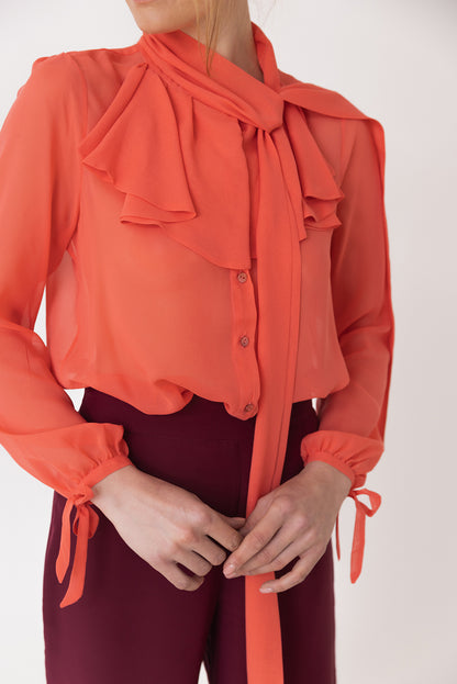 Ruffled Chiffon Coral Blouse