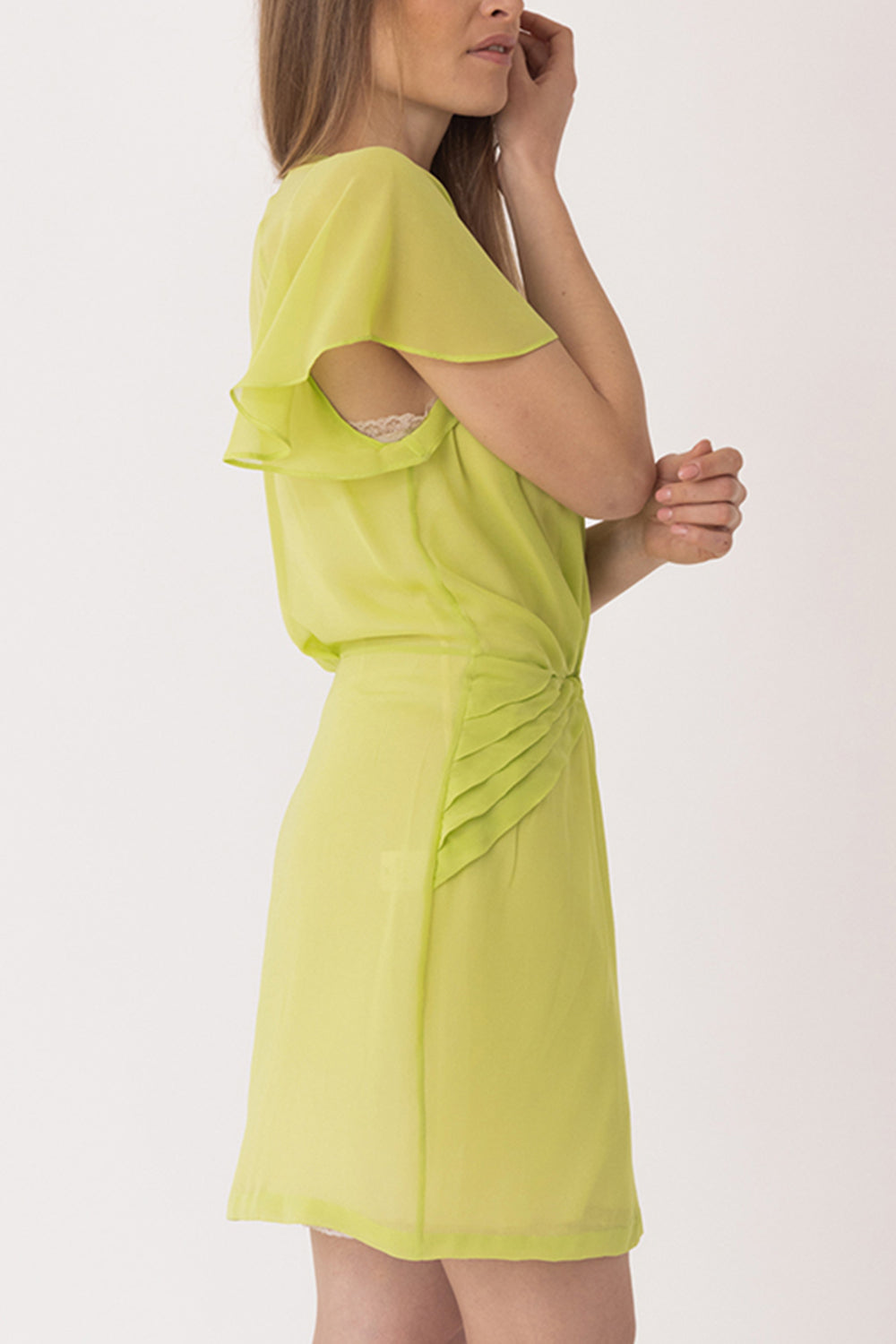 V Neck Lime Mini Dress