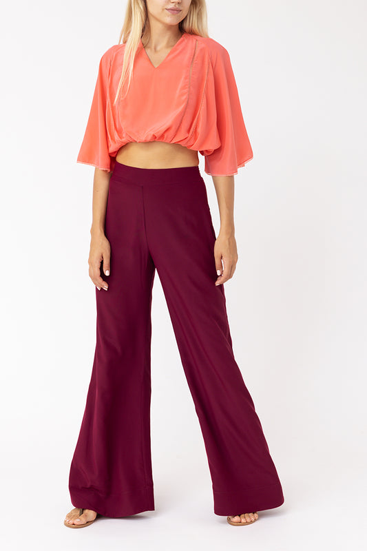 Wide Flare Burgundy Pants