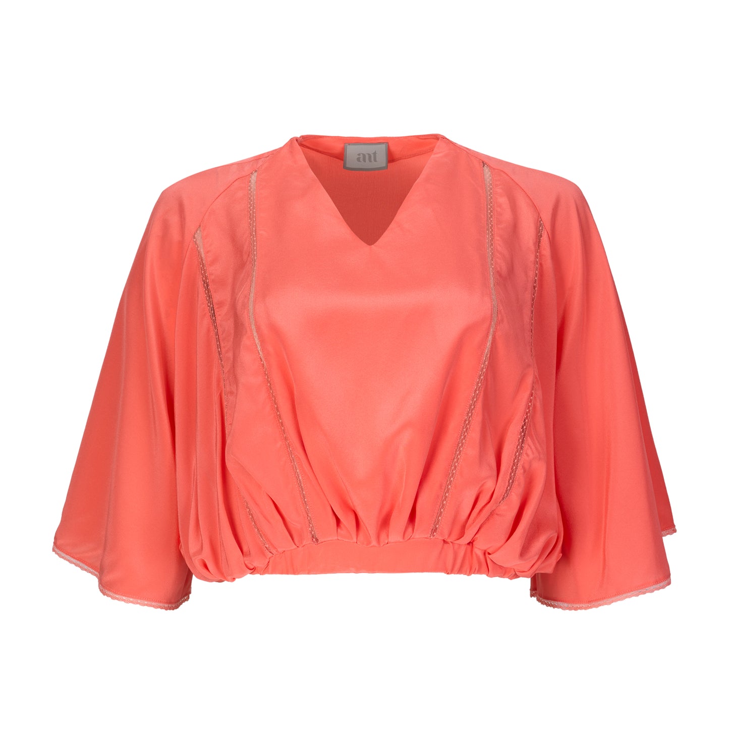 Camisa Crop Coral com Detalhes em Renda