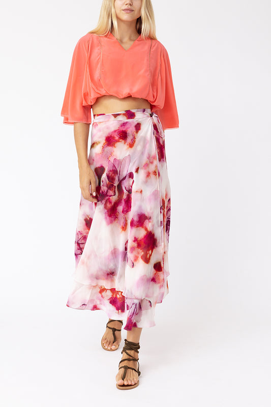 Floral Wrap Silk Skirt