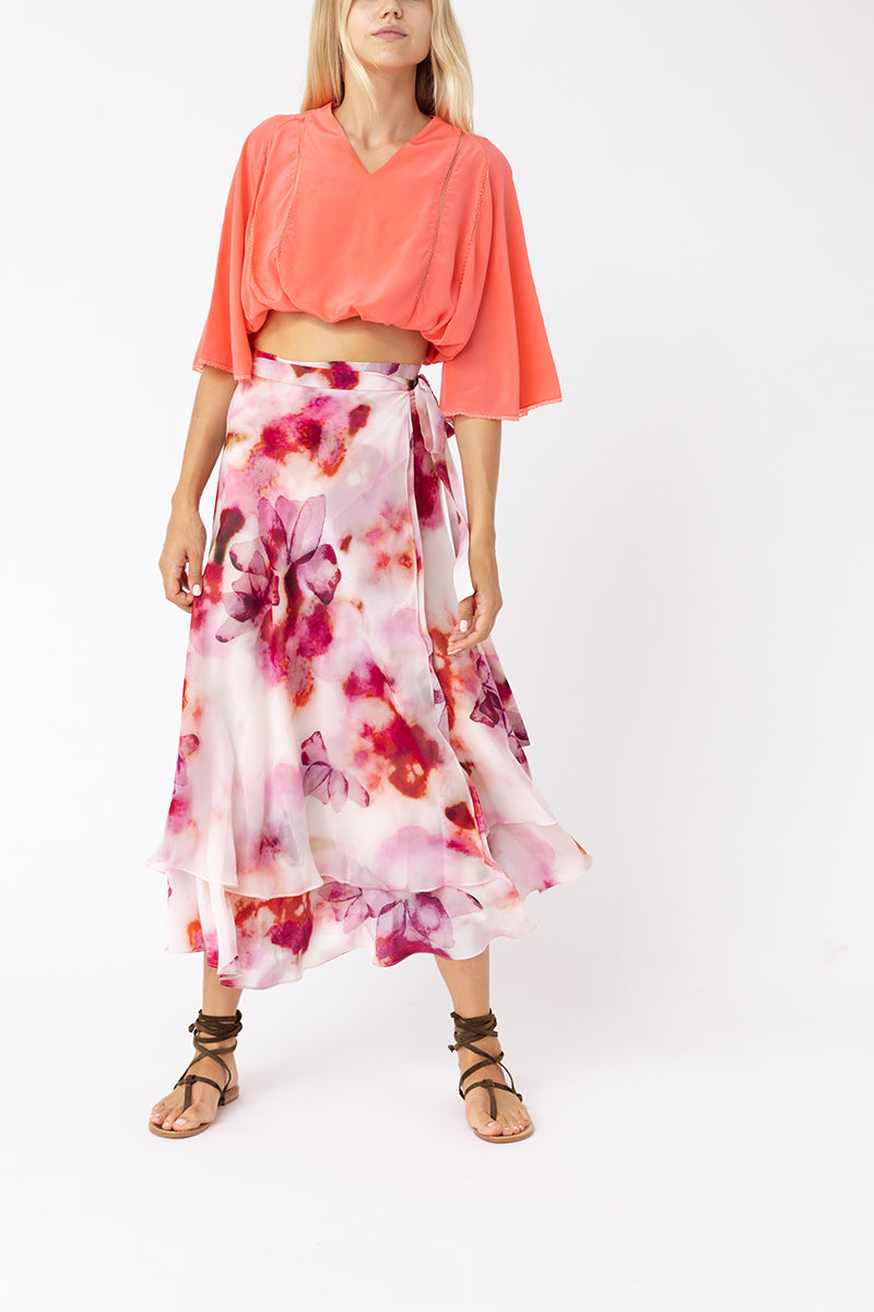 Floral Wrap Silk Skirt