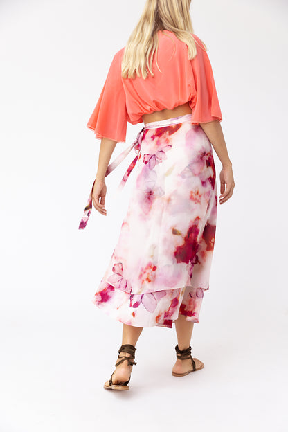 Floral Wrap Silk Skirt