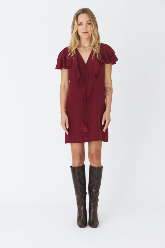 Ruffled Bordeaux Mini Dress