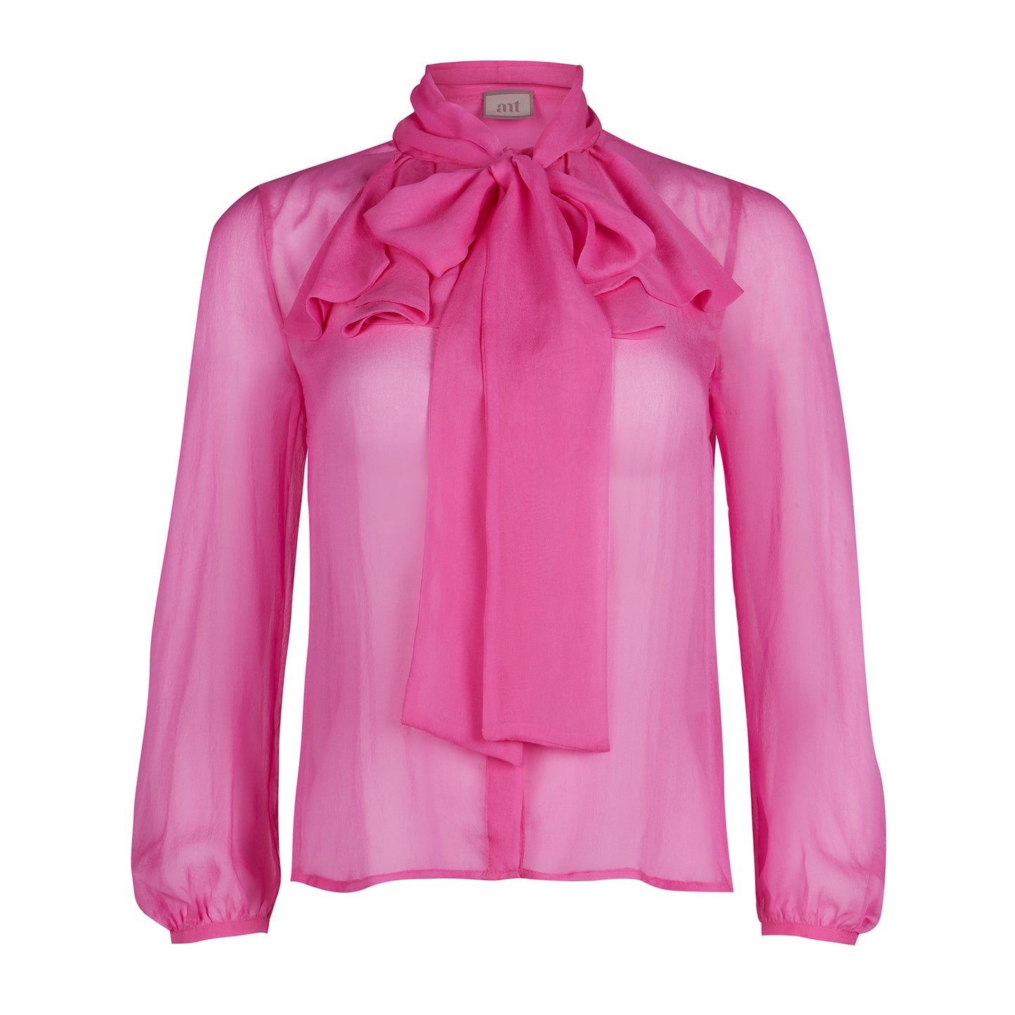 Blusa de chiffon de seda rosa com babados