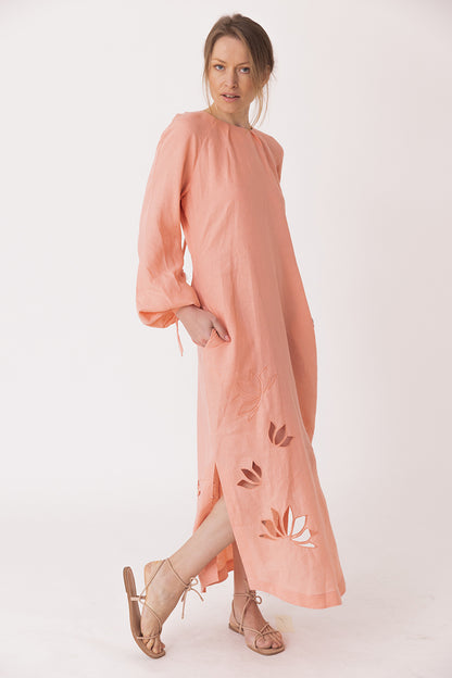 Embroidery Linen Midi Dress