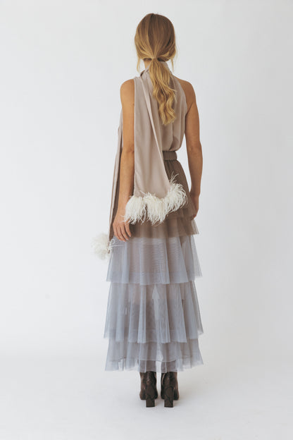 Halterneck Feather-trimmed Organza Top