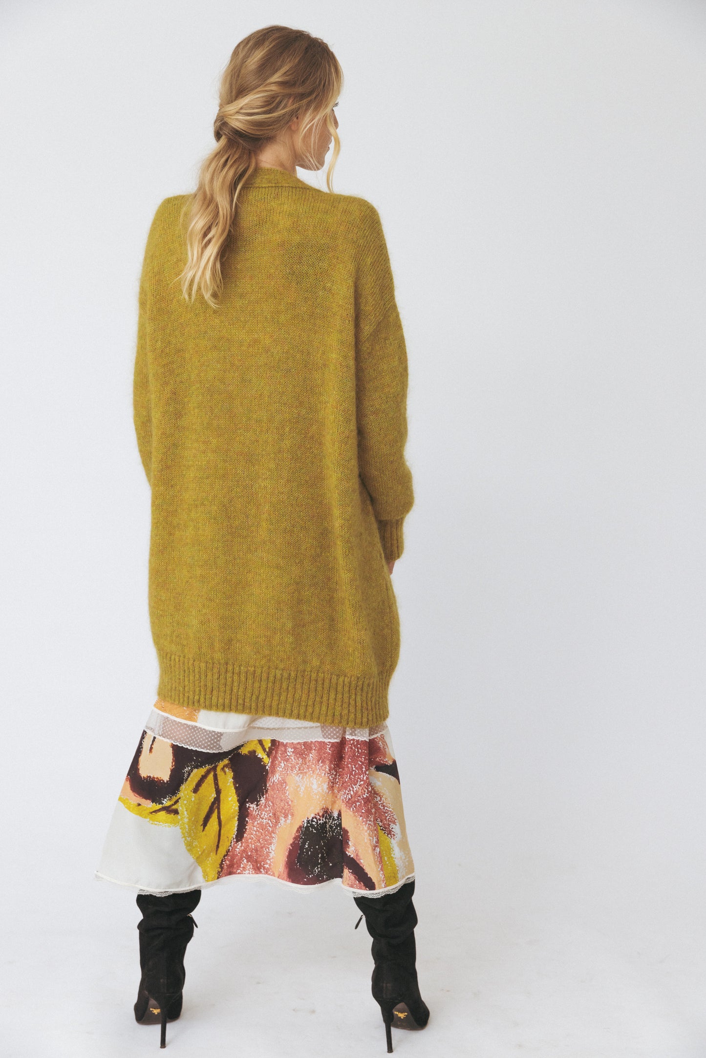 Oversized Olive Mohair-Blend Cardigan