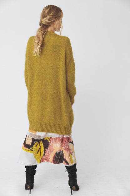 Oversized Olive Mohair-Blend Cardigan