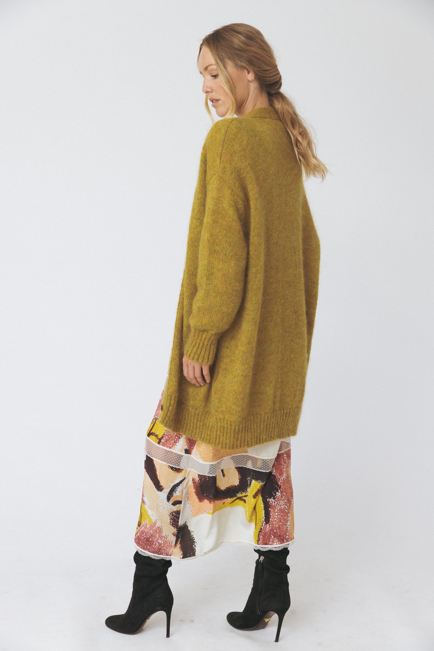 Oversized Olive Mohair-Blend Cardigan