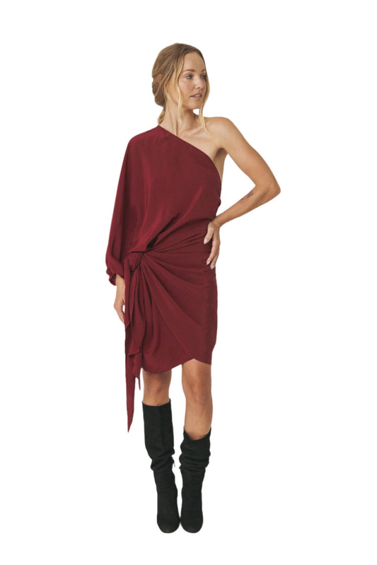 One Shoulder Bordeaux Dress