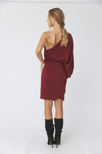 One Shoulder Bordeaux Dress