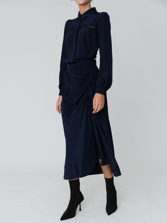 Gathering Pleated Midi Dress