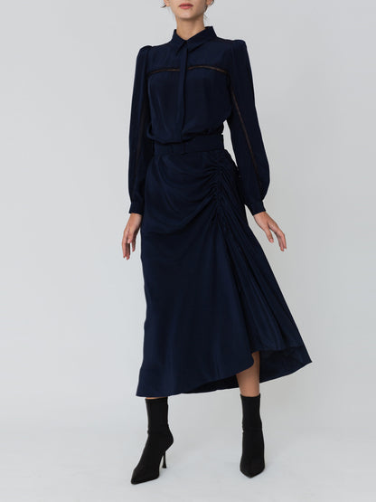 Gathering Pleated Midi Dress