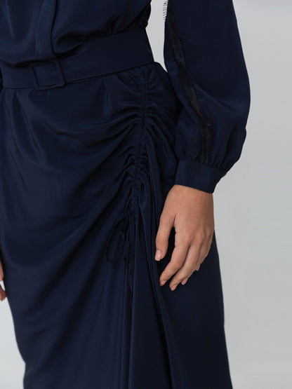 Gathering Pleated Midi Dress