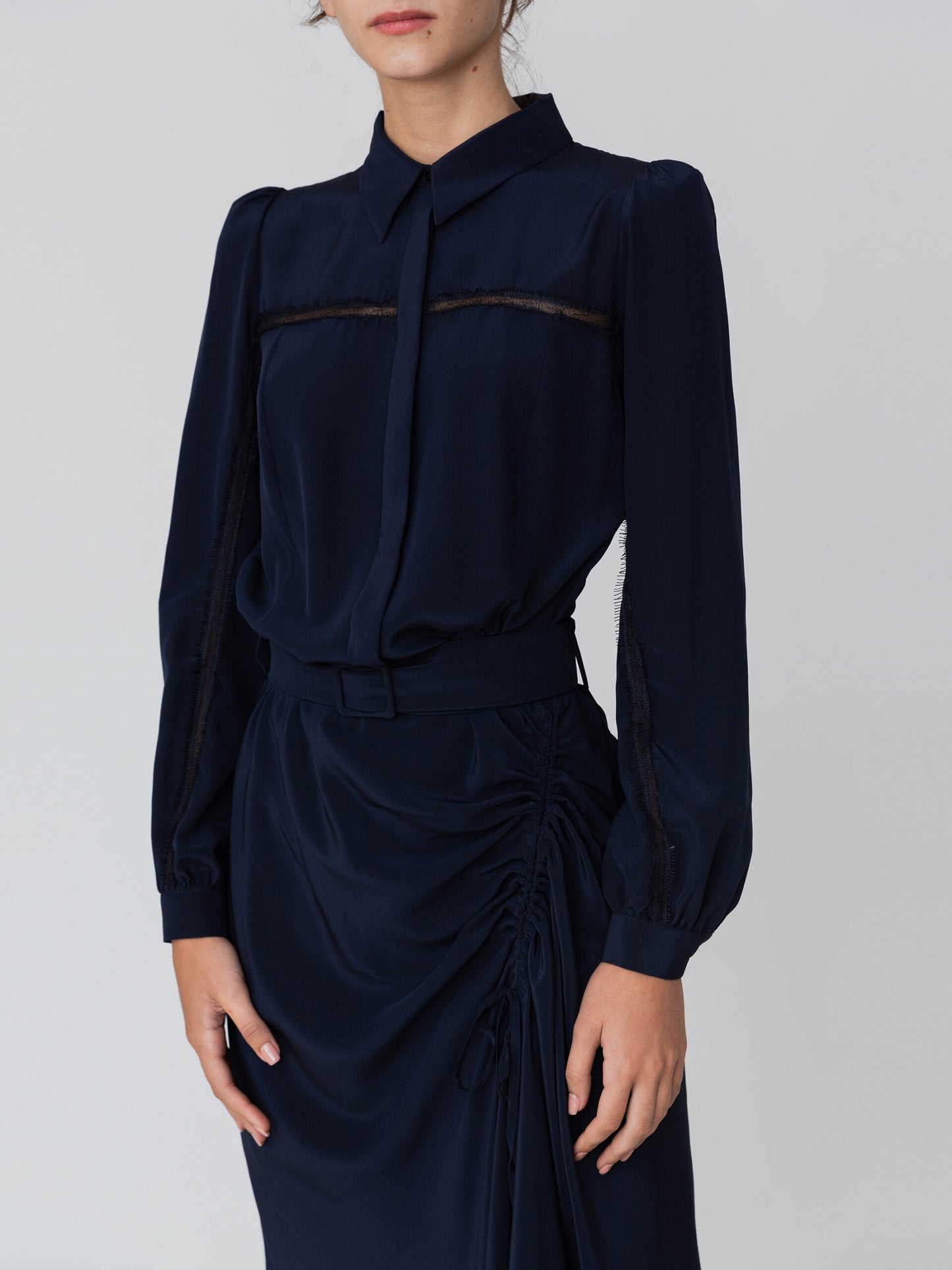 Gathering Pleated Midi Dress