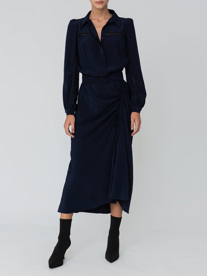 Gathering Pleated Midi Dress