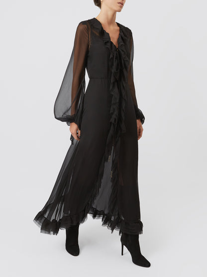 Vestido longo preto transparente