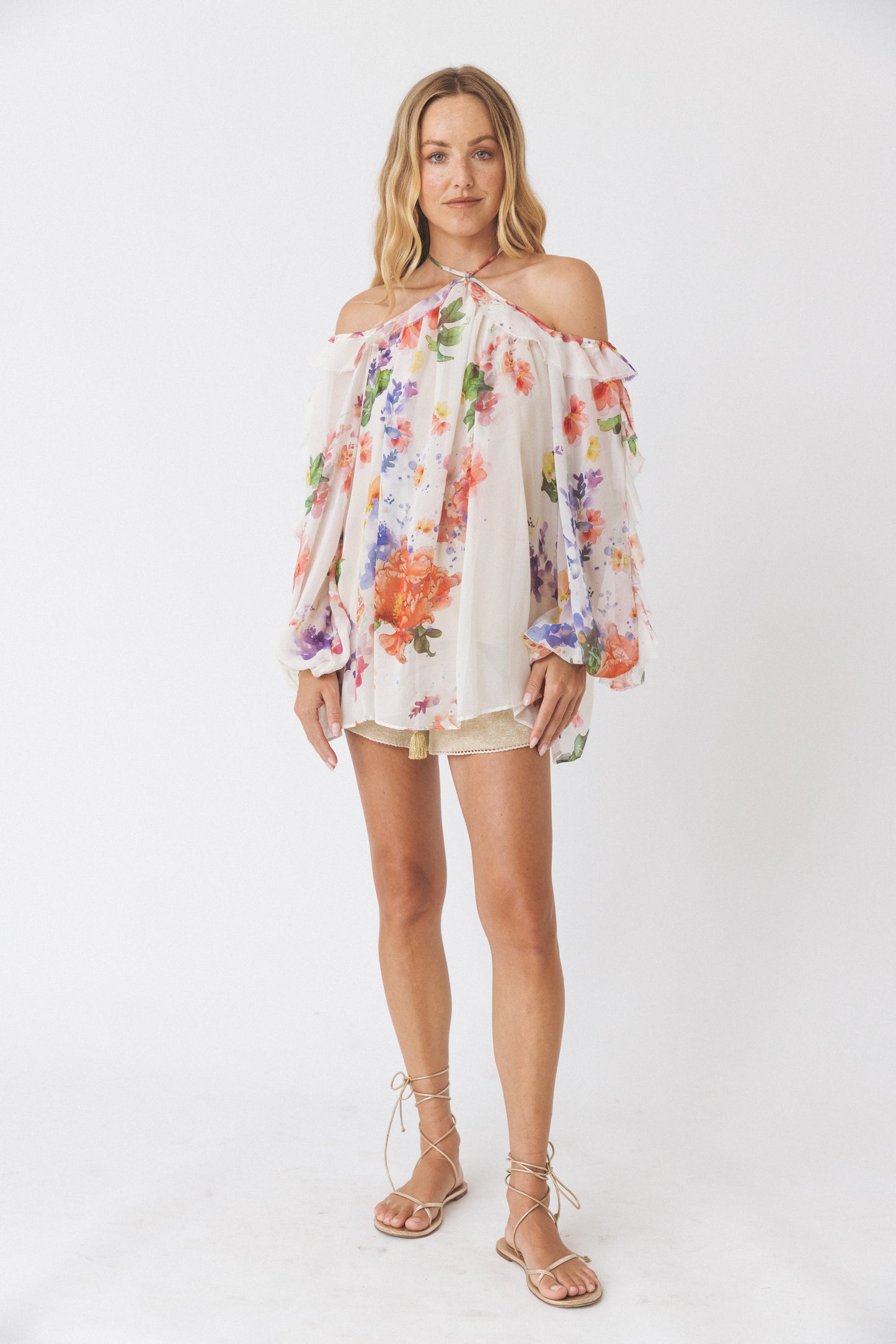 Cold-Shoulder Floral Blouse