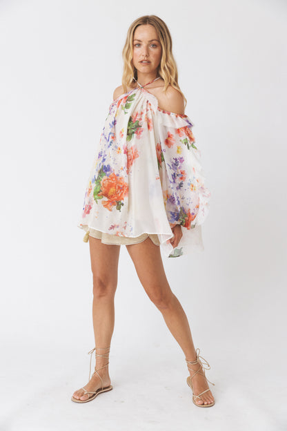 Cold-Shoulder Floral Blouse