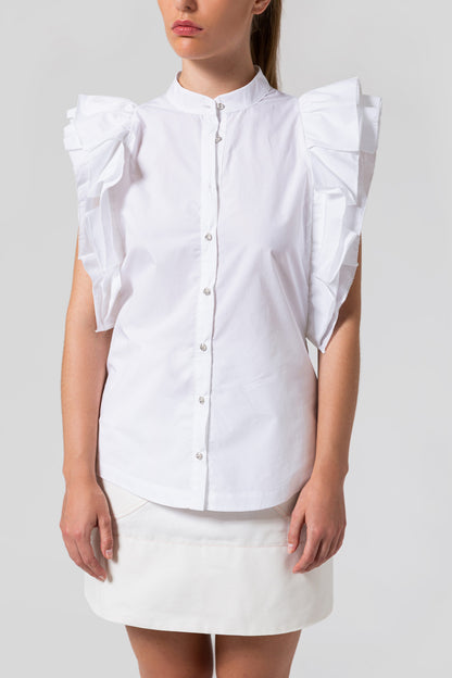 Ruffled Sleeve Cotton Shirt