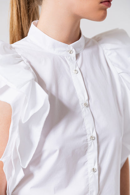 Ruffled Sleeve Cotton Shirt