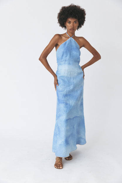 Tie-Dye Linen Halter Dress