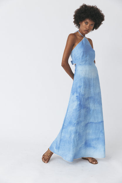 Tie-Dye Linen Halter Dress