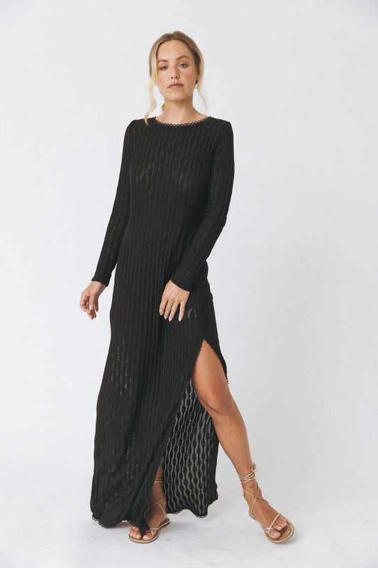 Open-Back Black Knit Dress