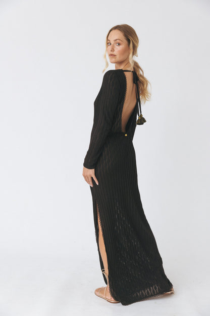 Open-Back Black Knit Dress