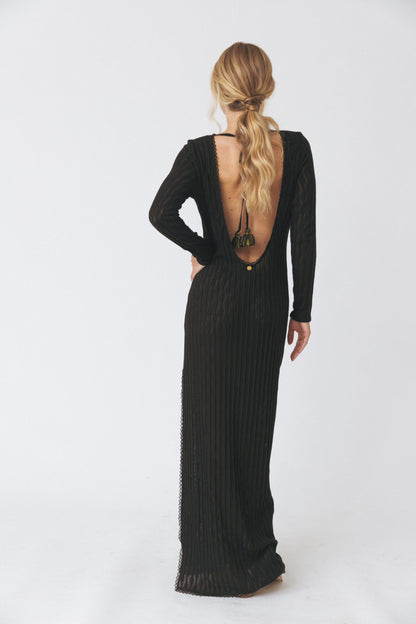 Open-Back Black Knit Dress