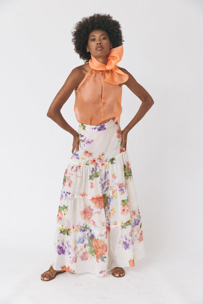 Ruffled Georgette Silk Skirt