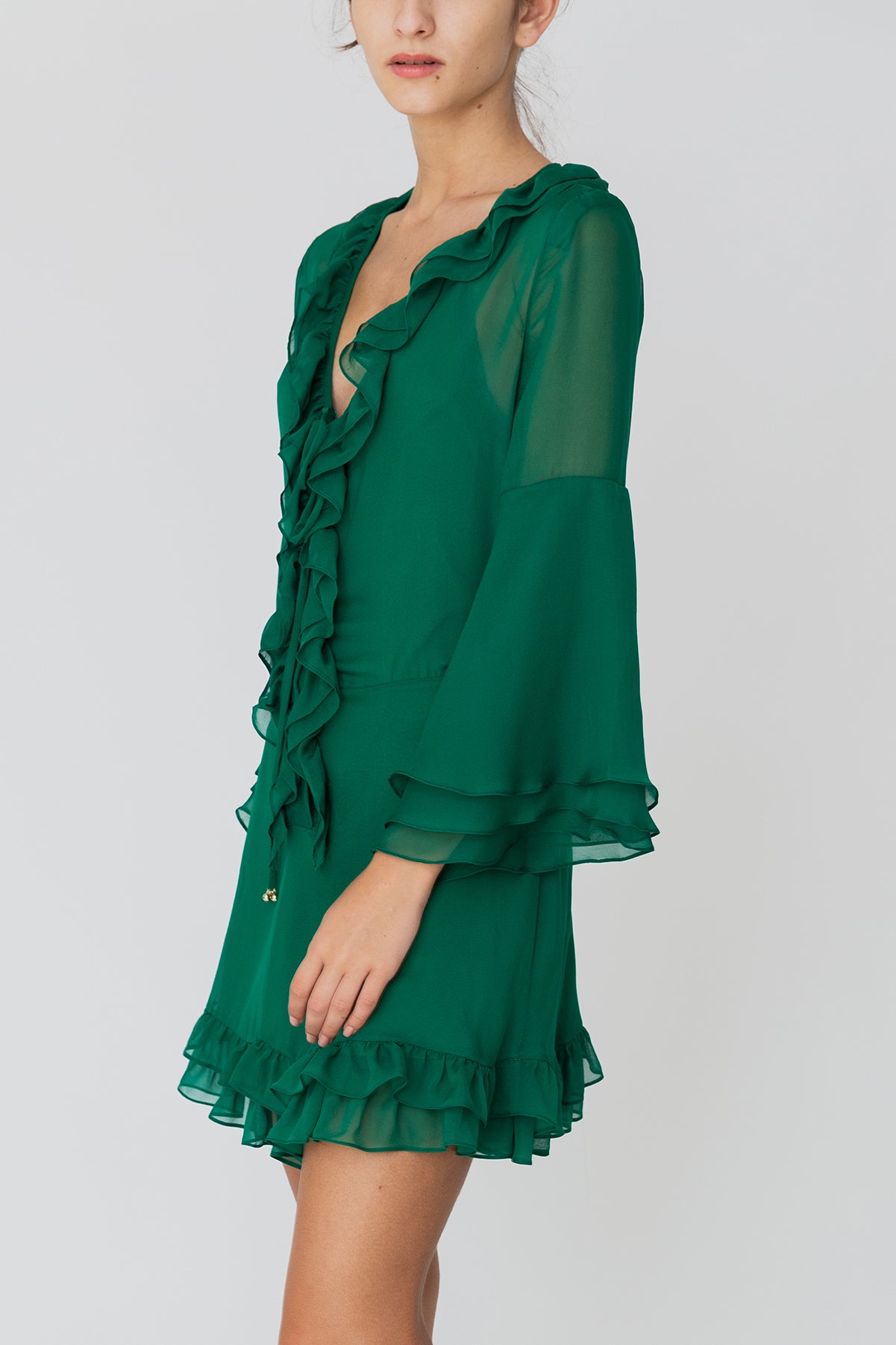 Ruffled Green Mini Dress