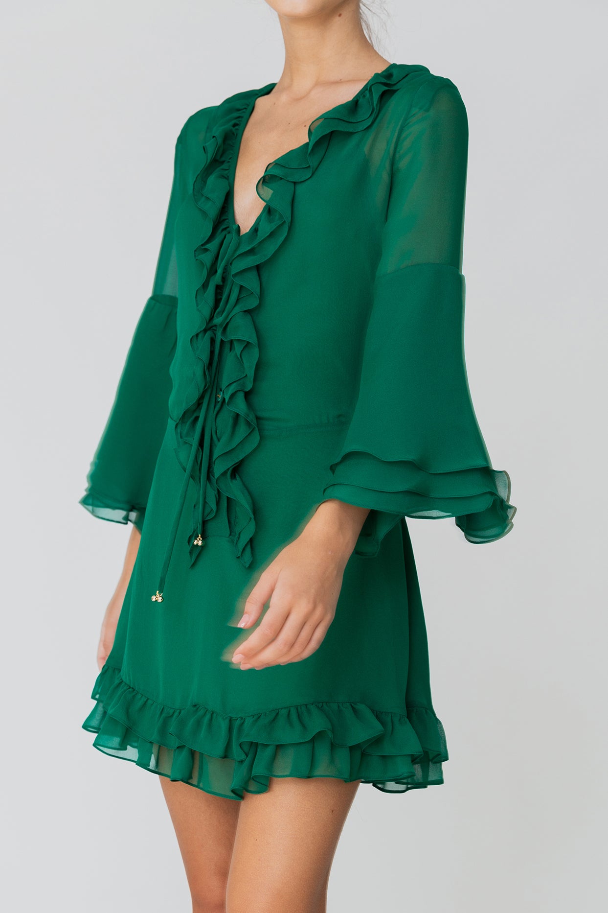 Ruffled Green Mini Dress