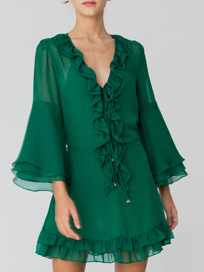 Ruffled Green Mini Dress